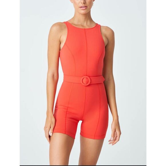 Gigi C Sport NWOT The Gia Belted Romper Open Back 90s Style In Coral Size Medium - Picture 1 of 10